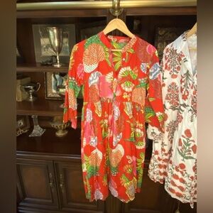 Vibrant Red Floral Block Print Dress